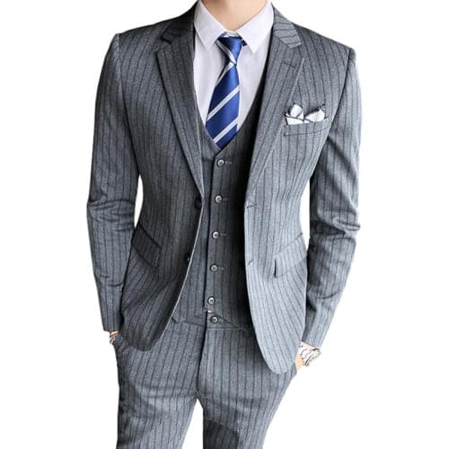 2021 Man Suit Trousers Striped Mans Suit Slim Fit Wedding Grooms Tuxedo Plaid Blazers Prom Jacket Pants Vest Waistcoat