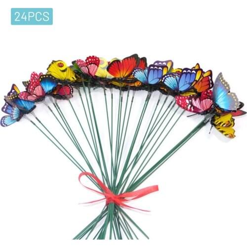 New 24 Pcs Simulation Single-layer Plunger Butterfly Ornaments Garden Flower Arrangement Decoration Color Random