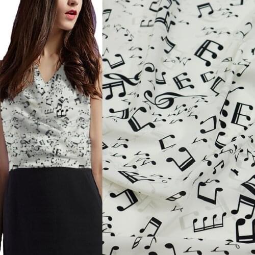 140*50cm new silk stretch crepe de chine fabric white note digital printing dress shirt brand fashion fabric textile materials