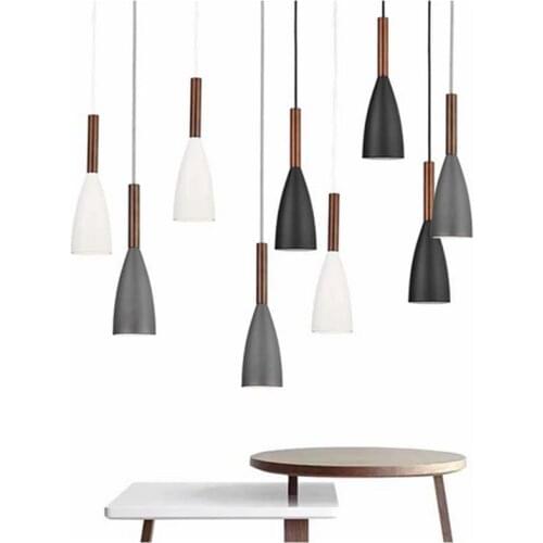 Nordic Minimalism Droplight E27 Aluminum Wood Pendant Lights, Living Room Restaurant Decor Lighting and Bar Coffee Bar Spot Lamp