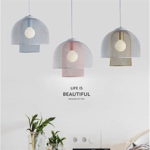 Modern color Iron Cage Pendant Lights for restaurant Bar lamp Creative Grid Hanglamp window clothing shop decor Home Lighing