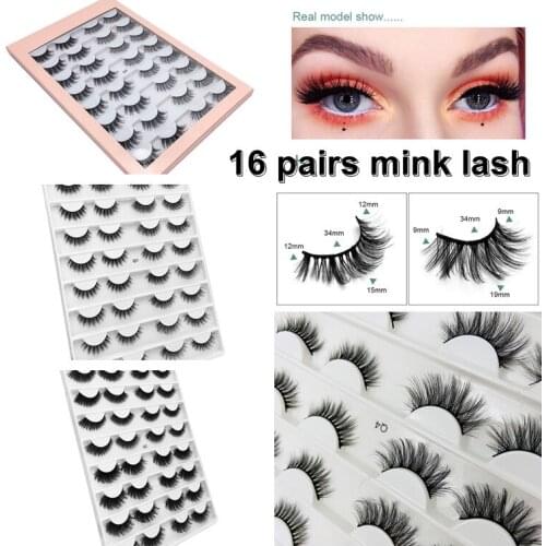 New 16 pairs Mink Lashes Natural False Eyelashes Dramatic Volume Fake Lashes Makeup Eyelash Extension Silk Handmade Eyelashes