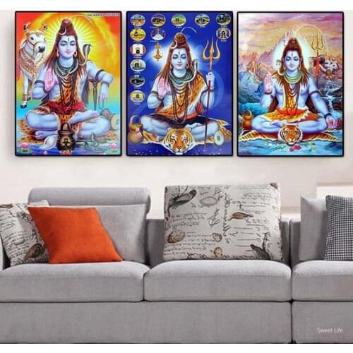 Needlework,DIY 100% Square Round 5d diy Diamond Painting Shiva Lord ang tiger Religion Women Hindu God full embroidery