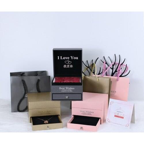 Soap Foam Flower Rose Jewelry Box with Surprise 100 Languages I Love you Present Necklace Strange Gift for Mother Girlfriend DIY