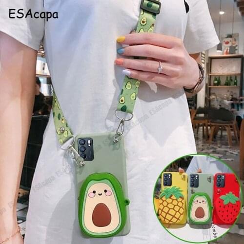 Silicone 3D Cartoon Wallet Coin Bag Case For OPPO Reno 6 Pro 5G Crossbody Lanyard Phone Cover For OPPO Reno 6 5G PEQM00 PEPM00