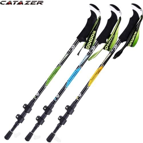 Catzer Outdoor 195g Trekking Pole Carbon Fiber Telescopic Folding Outer 3 Section Walking Stick for Hiking Camping Climbing
