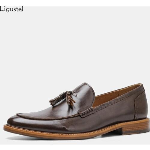 Ligustel Shoes Men Original Style Man Casual Shoes Luxury Loafers Comfortable Fashion Male Leather Brown Designer Shoes for Men