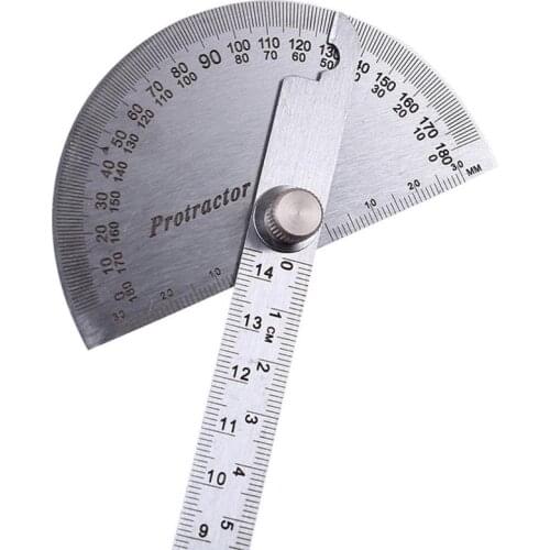0-180 Degrees Simple Angle Ruler Round Head Rotary Protractor Adjustable Universal Stainless Steel Measuring Tool