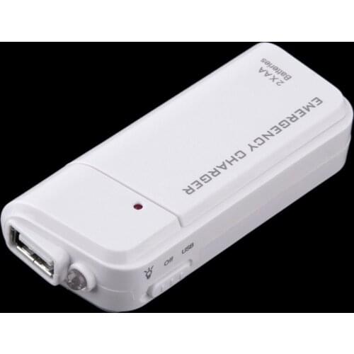 Universal Portable USB Emergency 2 AA Battery Extender Charger Power Bank Supply Box For iPhone Mobile Phone MP3 MP4 White