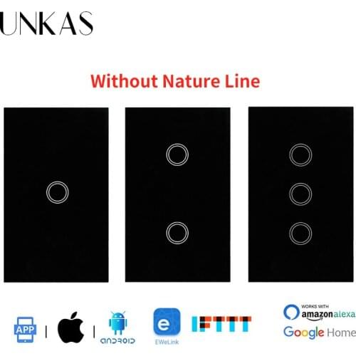 UNKAS 1/2/3 Gang US Standard WIFI Touch Switch Ewelink APP Control Smart Work with Amazon Alexa Google Home Single Fire Line