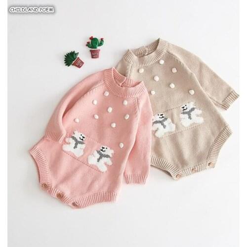 Knitted Baby Clothes Newborn Autumn Winter Baby Romper Pompom Cotton Baby Girl Romper Toddler Baby Boy Romper Sweater Jumpsuit