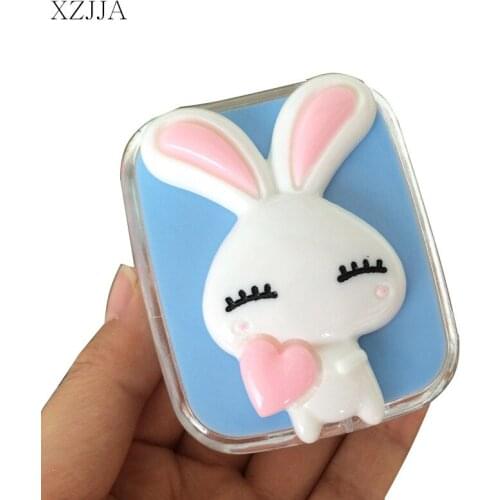 XZJJA Cute Women Contact Lenses Storage Box Cartoon Rabbit Contact lens Box Eyes Care Kit Holder Travel Washer Cleaner Container