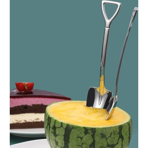 Stainless Steel Iron Shovel Spoon Coffee Ice Cream Spoon Retro Cute Square Head Spoon Multifunctional Tableware Kitchen Tools