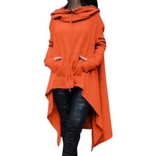 X-Long Women Hoodies Office Lady Solid Color Long Sleeve Asymmetrical Hem Fishtail Girls Hooded Hoodie Sweatshirt Women Clothing