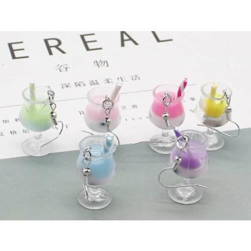 Female Popular Simulation Resin Pearl Milk Tea Goblet Popular Handmade Jewelry Pendant Earrings