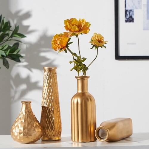 Modern Decor Dried Flowers for Decor Luxury Golden Glass Vase Bathroom Decoration Accessories Flower Vase Home Decoration Gift