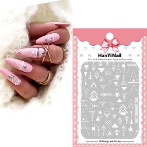 1pcs 3D Nail Art Stickers Black White Gold Butterfly Transfer Decals Slider Geometry Hollow Adhesive Nail Decals Foil Design