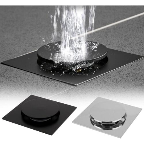 10 * 10cm Bath Drains Square Brass Chrome Pop Up Push Down Foot Floor Drain Shower Bathroom Drain Cover Plug