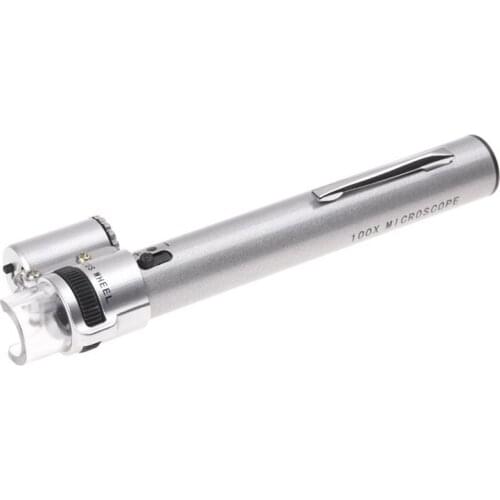 100X Jewelry Gem Handheld Pocket LED Lights Miniscope Loupe Magnifier Pen Zoom