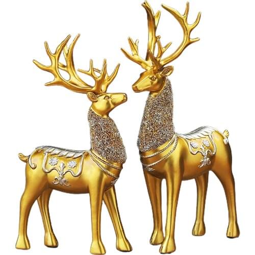 2Pcs Elk Resin Ornament Abstract Lucky Deer Statue Luxury Nordic Style Creative Craft For Home Office Decoration