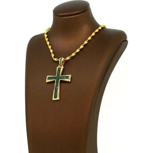 3PCS 2021 Random Classic Pave Cubic Zirconia CZ Religious Gold Cross Crystal Pendant Necklace For Women Wedding Jewelry Gift