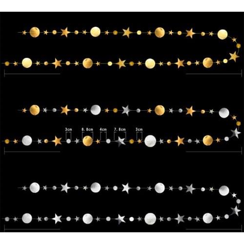 4M Twinkle Paper Star Round Gold Garland Flash Hanging Banner For Christmas Birthday Wedding Baby Shower Party Decorations