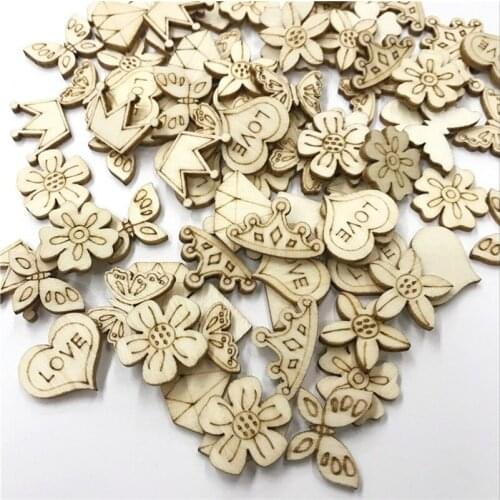 500PCS Mix Flower Pattern Wooden Scrapbooking Diy Carft Handmade Accessories Home Decorations Wooden Ornaments 20MM