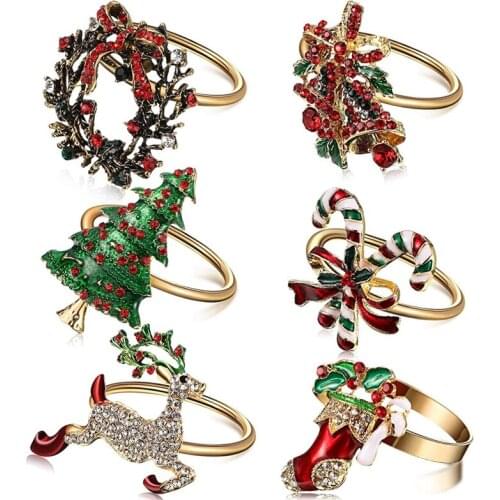 6Pcs Christmas Napkin Rings Xmas Napkin Holder Rings Wreath For Holiday Party Dinner Table Decoration