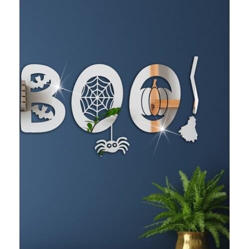 Halloween Acrylic Mirror Sticker Silver And Black Three-Dimensional Self-Adhesive Holiday Wall Stickers Home Decor