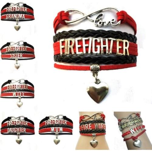 Infinity Love Fire Fighter Bracelet- Heart Charm Firefighter Daughter/Grandma/Sister/Wife/Mom Career Job Friendship Gift