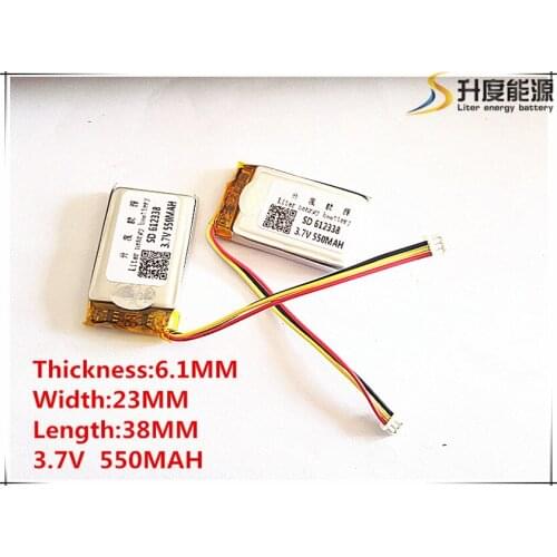 Free shipping 3.7 V 612338 602338 lithium-ion polymer battery 550 mah vehicle traveling data recorder LED speakers toys