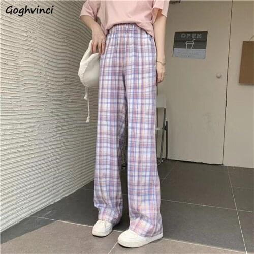 Pants Women Plaid Colorful Loose Students Cute Girl Kawaii Ulzzang Chic Stylish Pockets High Waist Straight Streetwear Newest BF
