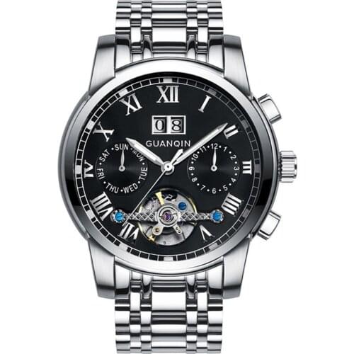 GUANQIN Watches Men Business Luxury Sport Automatic Date Mechanical Steel Watch Luminous Mens Tourbillon Top Brand Wristwatch