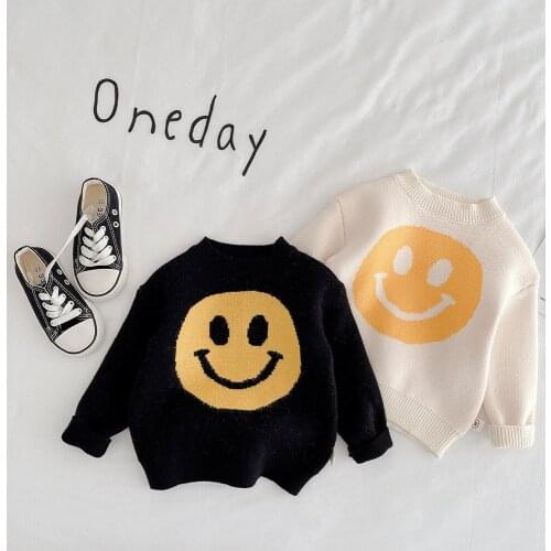 Autumn Children Kids Long Sleeve Cartoon Smiling Face Knitwear Casual Girls Sweater Boys Knitted Pullover Jumpers