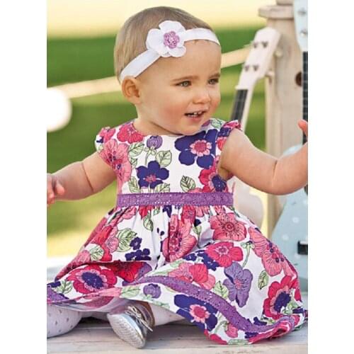 Angel Fashion Flower Girl Dresses Purple Belt Children Clothing Floral Jumper Summer Cotton Baby Girl Clothes Kid dresses