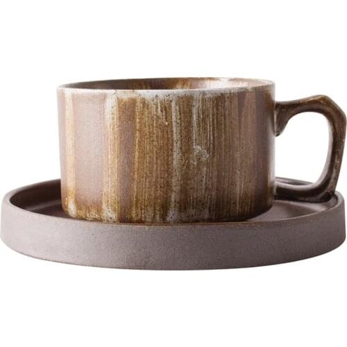 Ins Explosion Japanese Retro Coffee Cup And Saucer Set Household Handmade Creative Stoneware Latte Garland Cups
