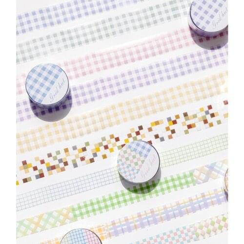 Grid Hut Masking Tape PET Waterproof Color Plaid Mosaic Patchwork Pattern Adhesive Tapes Stickers Decoration Home DIY Art F708