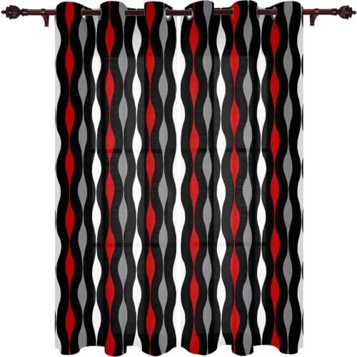 Geometric Stripes Red And Black Window Curtains Home Decor Curtains for Living Room Christmas Curtains Bedroom Kitchen Items