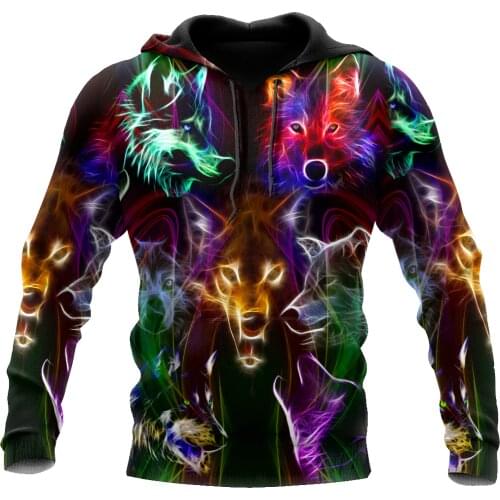 Colorful wolf 3D Full Printed Unisex Deluxe Hoodie Men Sweatshirt Streetwear Zip Pullover Casual Jacket Tracksuit KJ-0231