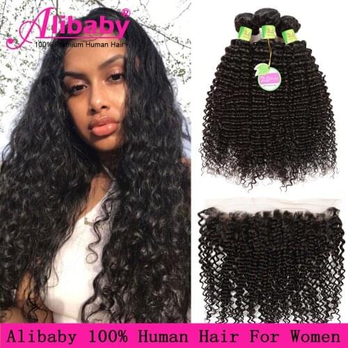 Kinky Curly Bundles With Frontal Closure Curly Bundles 3 Bundles With Closure Frontal Natural Human Hair Pre Plucked Lace 13×4