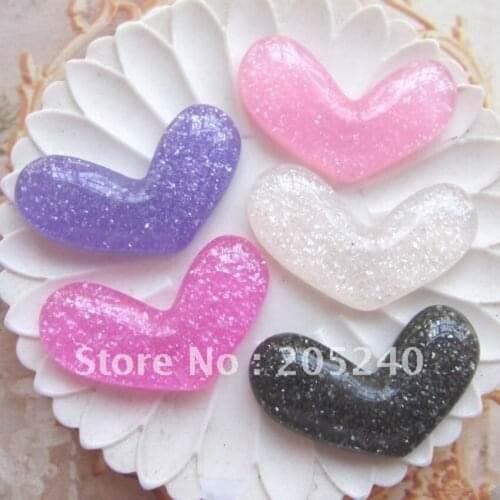 Material For DIY Decoration 30pcs Mixed 5colors(22*16mm) Cute Resin Cabochon Gilitter Heart