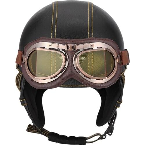 Motorcycle Helmets Retro Half Shell Goggle Helmet Removable Keep Warm 56-60cm Unisex Protection Black Helm Matte Racer Motocross