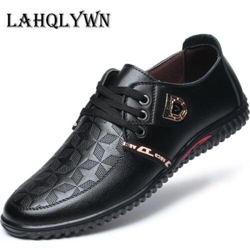 Men Casual PU Leather Fashion Trendy Black Blue Brown Flats Shoes Lace Up Driving shoes Drop Shipping H411