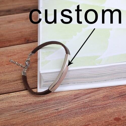 Mens Titanium Steel Leather Bracelet, Customized Phrase, Name, Birthday, as a Gift for Father, Son
