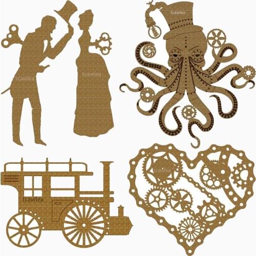 New Steampunk Love Octopus Retro Car Gentleman And Lady Cutting Dies 2021