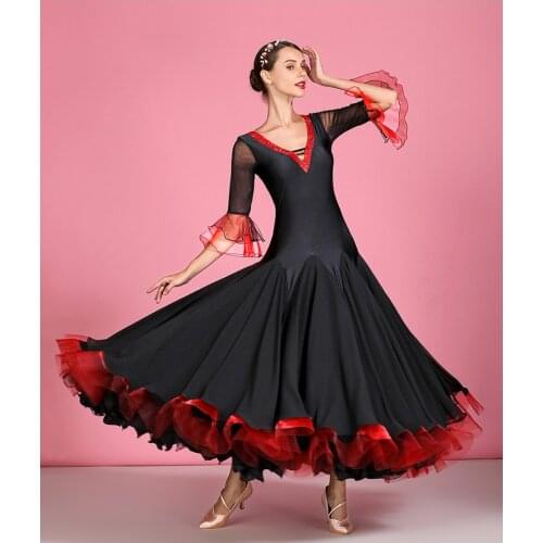 Women Modern dance dress Ballroom dance clothes Waltz Tango dancing performance Competition costumes diamonds big skirt S7039