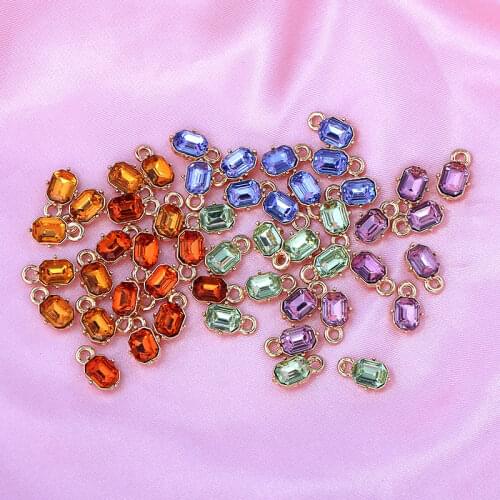 10Pcs Shiny Multicolor Square Crystal Pendant Golden Alloy Mini Charms Accessories With Hole Girl DIY Necklace Bracelets Jewelry