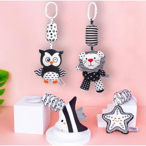 Baby Rattles Infant Stroller Bed Hanging Bell Toys Newborn Black White Visual Grab Ability Training Plush Doll игрушки для детей