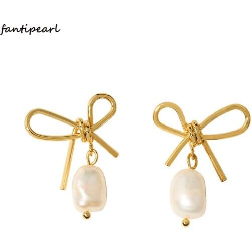 Simple Korean style bowknot pearl earrings female design sense simple temperament knotted pearl earrings ear jewelry