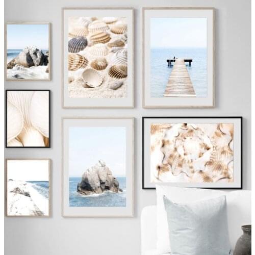 Shell Sea Beach Reef Bridge Natural Seascape Art Canvas Painting Nordic Posters And Prints Wall Pictures For Living Room Decor